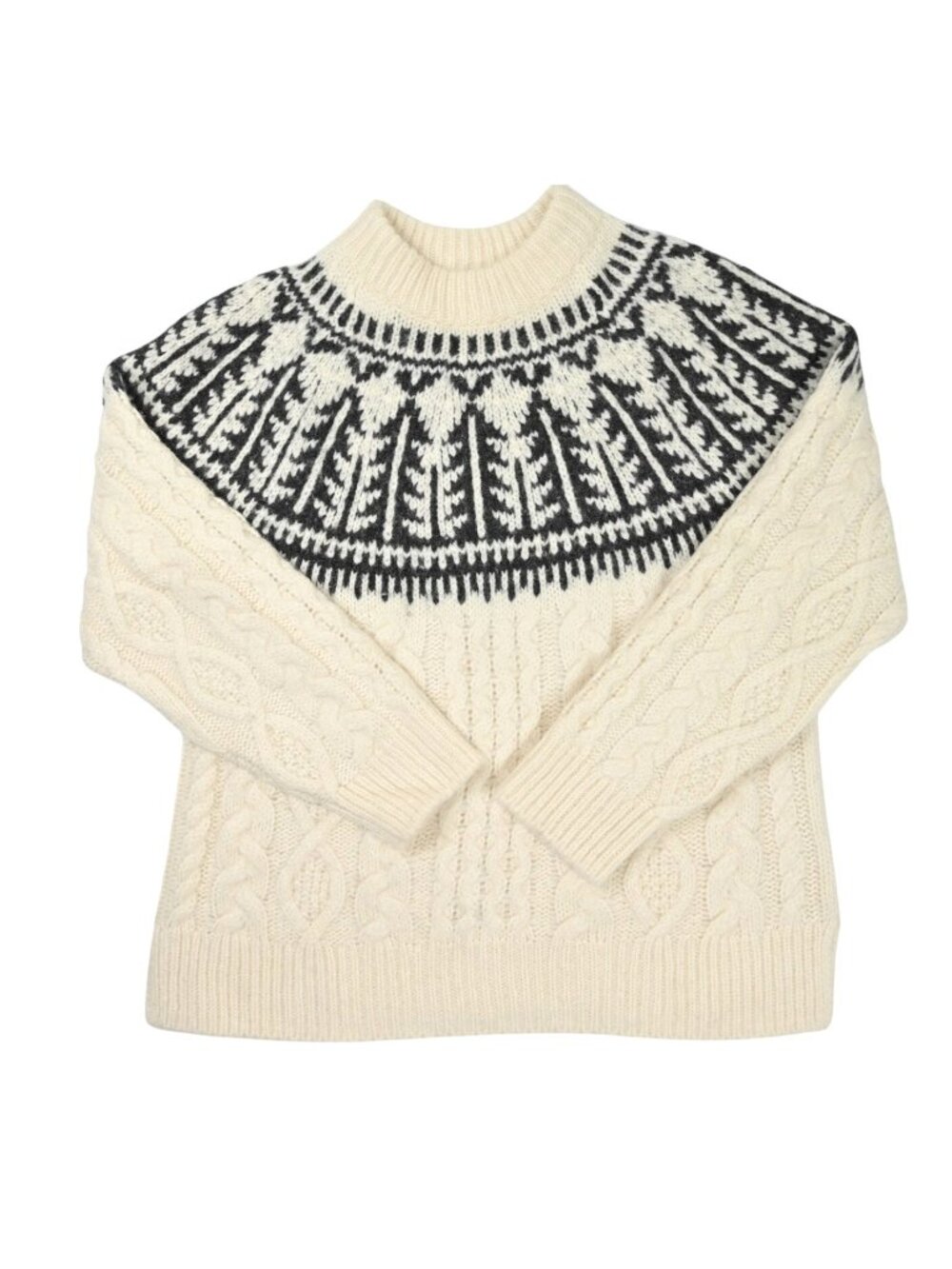 Faherty Native Knitter Frost Fairisle Crew Sweater in White Sheep Camp